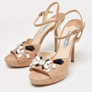 Prada Suede Crystal Embellished Stiletto Heels EU 37.5/US 7